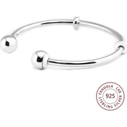 Genuine 925 Sterling Silver Open Bangle for Women DIY Charms Beads Jewelry Making Pulseras Wholesale