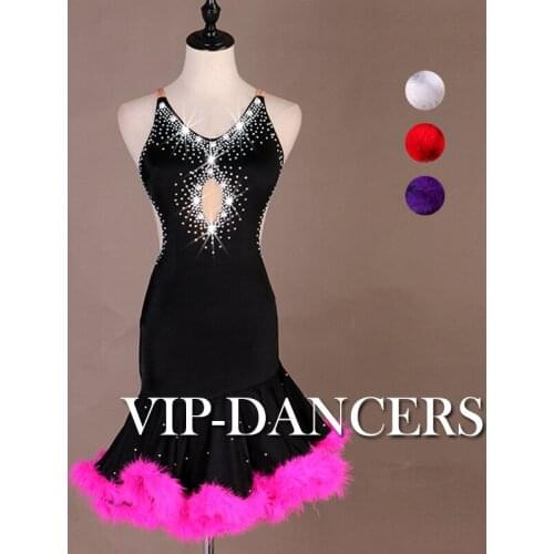 Female Modern Dance Costume Elegant Pearl Rhinestone Plush Skirt For Women Girls Rumba Tango Samba Salsa Stage Dress DQL3022