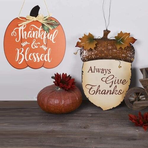 1PCS Wooden Thankful Blessed Pumpkin Sign Thanksgiving Hanging Wall Decoration Wooden Ornaments Gift Halloween Door Decoration