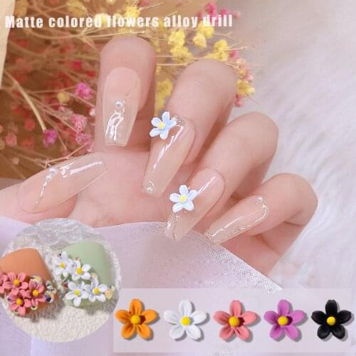 10PCS/Lot Metal Flower Nail Ornament, 8.5*8.5MM-Black/White/Pink/Orange/Purple 3d Bloom Gems Rhinestones Charms for Manicure#19