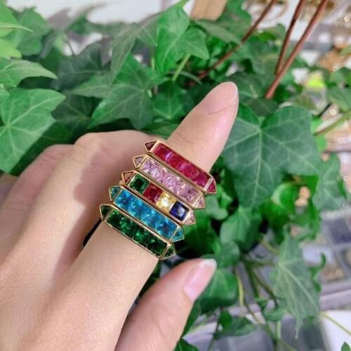 10Pcs Popular Women Gold color Rainbow band ring, colorful CZ Crystal ring, dainty stackable ring, adjustable rainbow CZ ring