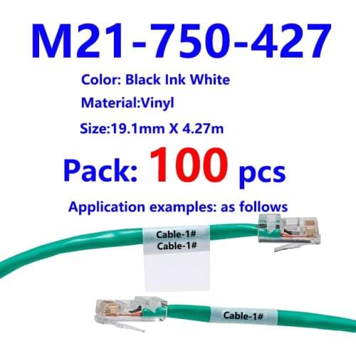 100 Pack bmp21 M21 750 427 Vinyl maker Label Ribbon Black On White BMP21 PLUS Printer M21-750-427 19.1mm * 4.27m Label Tape