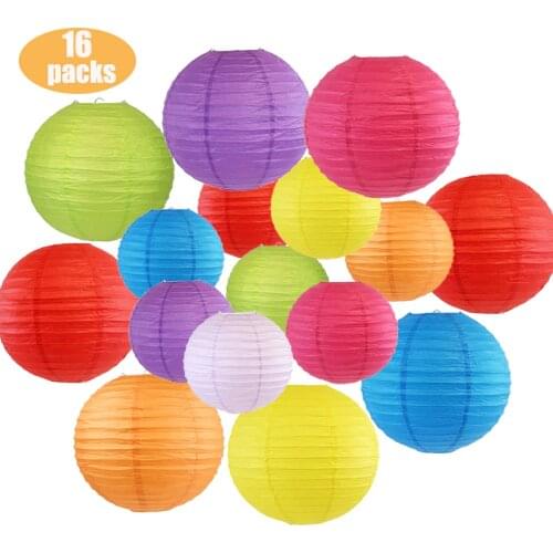 16 pcs Colorful Paper Lanterns 8” 12” Chinese Japanese Paper Hanging Lantern Ball for Wedding Birthday Party and Event Decor