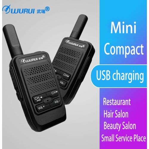 2pcs Wurui Mini Walkie Talkies UHF Radio 400-480MHz USB Portable Two Way Radio Station for Restaurant/Beauty Salon/Cafe/Mall