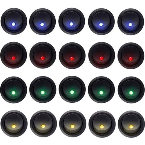 20PCS 12V Rocker Dot LED Light Round Toggle Switch Spst On-Off Control for Car,Truck, RV, Marine, Off Road Vehicles, ATV