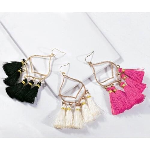 2020New Hot Selling Womens Jewelry3Color Silk Bohemian Style Earrings Long Tassel Metal Earrings