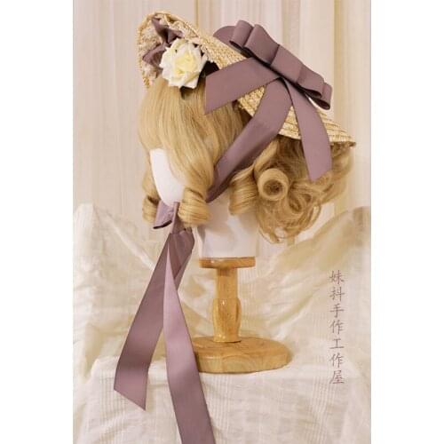 4Colors Han Yang Compromise Lolita Flat hat Straw Hat Vintage Party Mori girl Beautiful Flower Bandge bow Bnt Straw hat Sun Cap