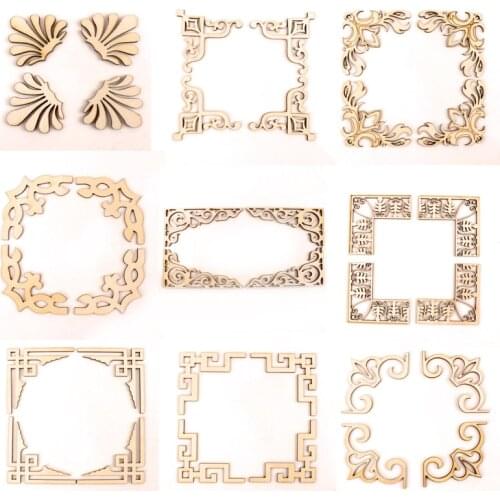 Flower Mixed Book Corner Wooden Ornament For Home Decoration Crafts Scrapbooking Crafts Wood Album Corners Embellishment 4pcs