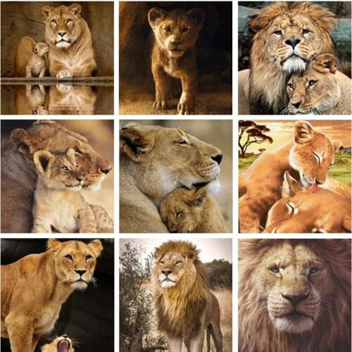 5D DIY Full Round Drill Diamond Painting Animals Lion Mosaic Embroidery Cross Stitch Rhinestone Kids Gift Home Decor