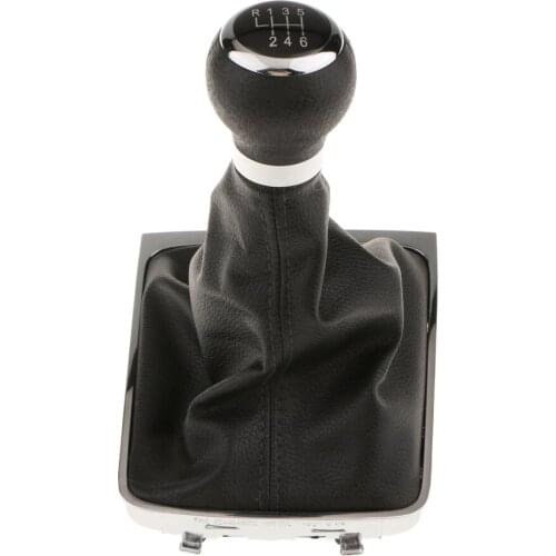 Car PU Leather Gear Shift Knob 6 Black Cap For VW Passat B6 2006-2011