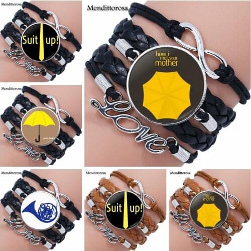 How I Met Your Mother Umbrella Yellow High Quality Glass Multilayer Black/Brown Leather Bracelet Bangles For Girls