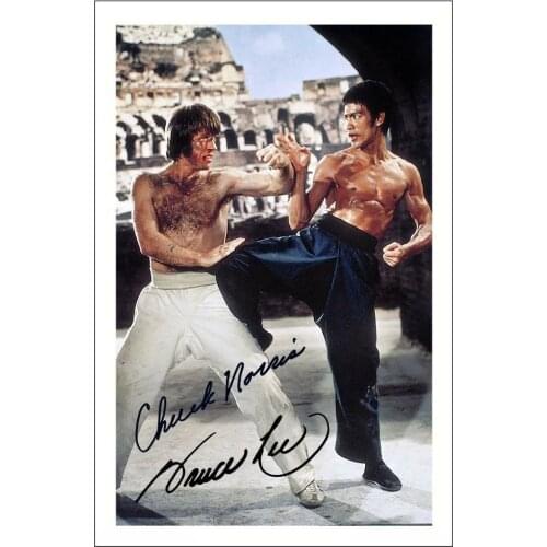 BRUCE LEE & CHUCK NORRIS WAY OF THE DRAGON Signed Movie Art Silk Poster Print 24x36inch