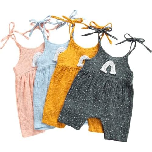 Baby Girl Clothes Boys Short Romper With Rainbow Pattern Girls Sleeveless Round Collar Sling Jumpsuit Childrens Clothing Summer