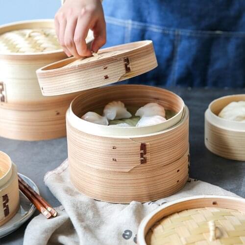 Home Kitchen Handmade Bamboo Steamer For Home Hotel Breakfast Shop Mini Cake Bun Steamer With Handle Cover