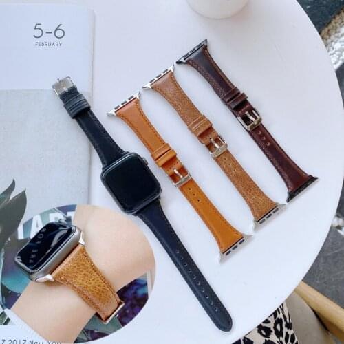 Double Leather Watch Band for Apple Watch 40mm 44mm 38mm 42mm Slim Strap for IWatch Watch Series 6 SE 5 4 3 2 1 Bracelet Loop