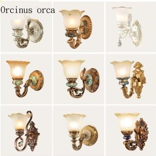 European style antique glass wall lamp room background wall bedroom corridor aisle American modern simple wall lamp