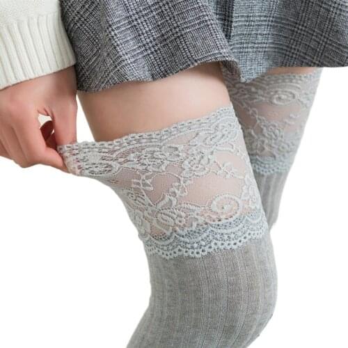 Brand New Womens Winter Lace Over-Knee Socks Long Knitted Warm Knee Boots Thigh High Leggings Stockings Non-slip