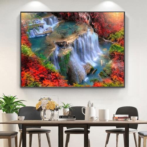 Waterfall Landscape Printed Canvas 11CT Cross Stitch Complete Kit Embroidery DMC Threads Handmade Knitting Craft Stamped