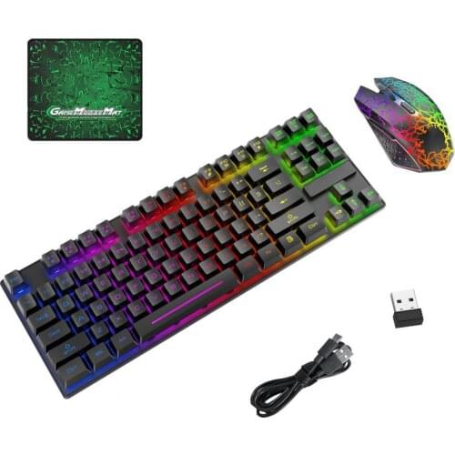 Mechanical feel Gaming Keyboard Mouse Combo Ergonomic RGB Backlight Wireless Keyboard Mouse Set For Laptop PC Gamer with Mousepa