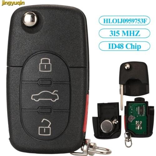 Jingyuqin 10pcs Remote Car Key Fob Control 315MHZ ID48 Chip For Audi A2 A3 A4 A6 A8 TT Quattro HLO1J0959753F 3+1 Buttons