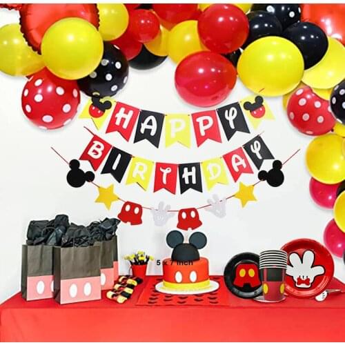 Mickey Mouse Theme Birthday Party Baloon Decorations Disposable Plate Cup Tablecloth Party Set Tableware Kid Party Supplies Sets