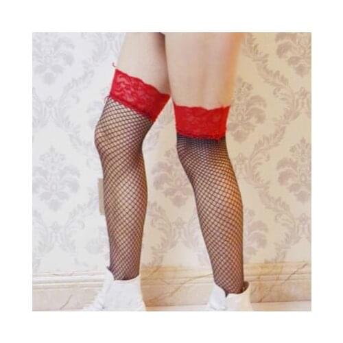 Red Lace Stockings Sex Male Socks Mesh Fishnet Lingerie Mens Sexy Pantyhose for Men Sissy Gay Adult Exotic Apparel New arrive