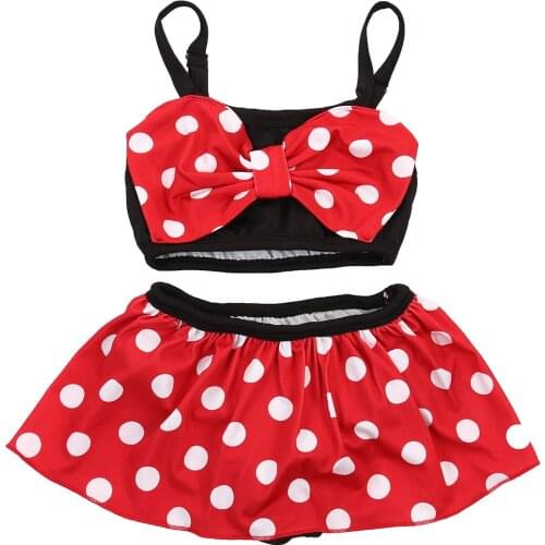 Cute Toddler Baby Girls Kids Polka Dot Bow Bikini Set Summer Beach Swimwear Swimsuit Bathing Suit Bikini Costume 0-5Y