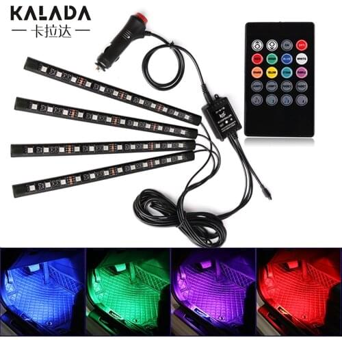 Music voice remote control car interior atmosphere decoration lights 4pcs fire lightor Auto floor decorative lamp 12v Led