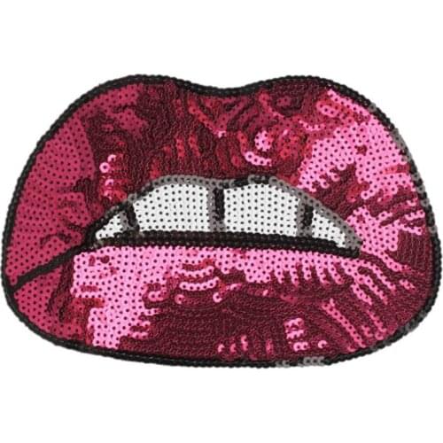 Name Logo Patch Lips Patches Red Sequin Bulk for Clothing Accessories Diy Stickers for Clothes Large Badge Free Shipping