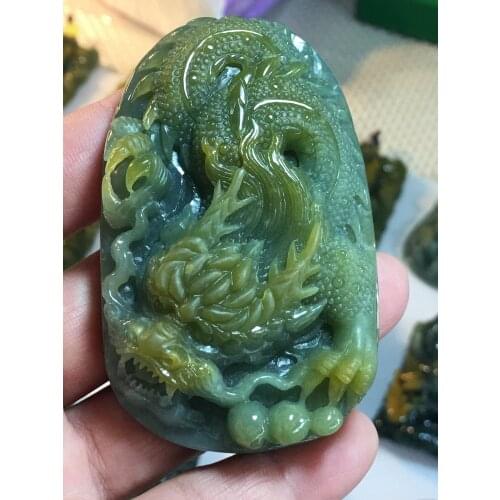 Natural Myanmar jade A HandCarved dragon jadeite jade emperor green jade pendant jade necklace pendants jewelry necklaces men