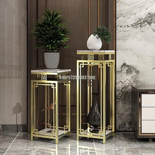 New Chinese Marble Flower Shelves Living Room Floor-standing Decoration Frame TV Cabinet Side Decoration Frame Indoor Simple Cor