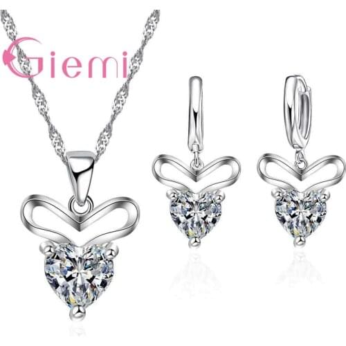 New Fashion Crystal Earring Sets For Girl Wedding Party Ture 925 Sterling Silver Pendant Choker Lovely Female Necklace