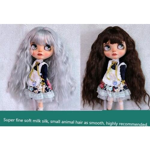 Blythes doll wig suitable for 1/6 size fashion new very soft smooth milk silk bangs small wave wig moon silver dark brown