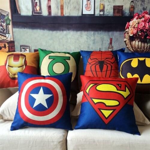 1Pcs Fashion Cartoon Super hero Printed Linen Cotton Cushion For Sofa Decorative Throw Cotton office car Sofa Decor