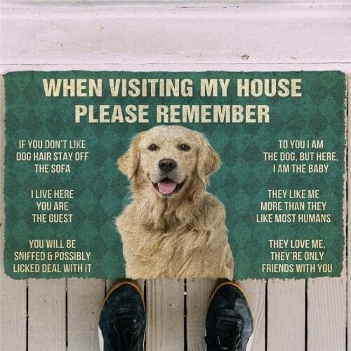 Please Remember Golden Retriever Dogs House Rules Doormat Decor Print Carpet Soft Flannel Non-Slip Doormat for Bedroom Porch