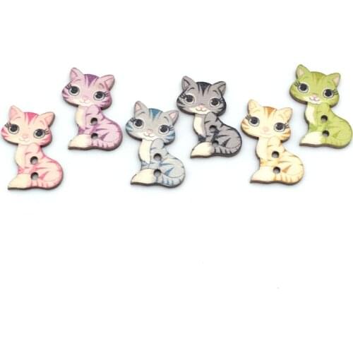 50PCs Random Mixed Decorative Buttons Lovely Cat 2 Holes Sewing Wooden Buttons For DIY,Sewing 7NK240