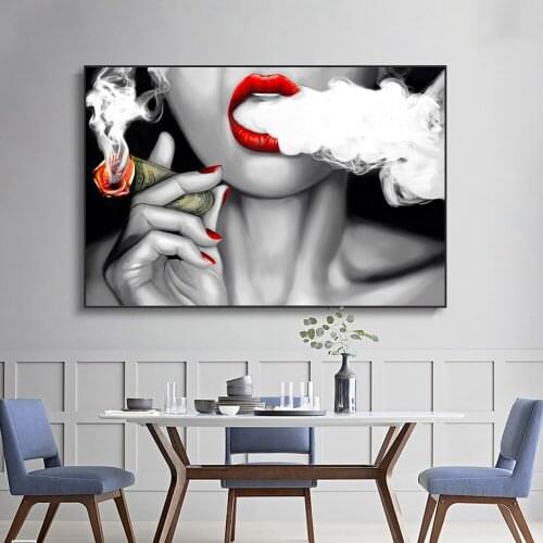 Sexy Girls With Red Lips Wall Art Posters And Prints Smoking Girls Canvas Paintings On The Wall Pictures For Living Room Cuadros