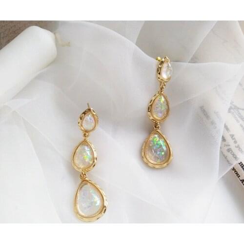 Wholesale S925 Silvery Earrings Resin Colorful Drop-Shaped Tassel Ear Stud Cool All-match Long Ear Pendant Women Wholesale