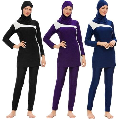 3PCS Muslim Women Swimwear Modest Long Sleeve Full Cover Hijab Beachwear Burkini Costumes Islamic Arab Swimming Suit Middle East