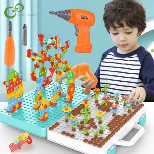 Drilling Screw 3D Creative Mosaic Puzzle Toys Children Building Bricks Toys Kids DIY Electric Drill Set Boys Educational Toy ZXH