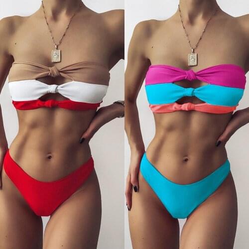Teeuiear Strapless Knot Patchwork bikinis Women Sexy Bikini Set Casual brazilian Bathing Suit Swimsuit biquini push up Swimwear