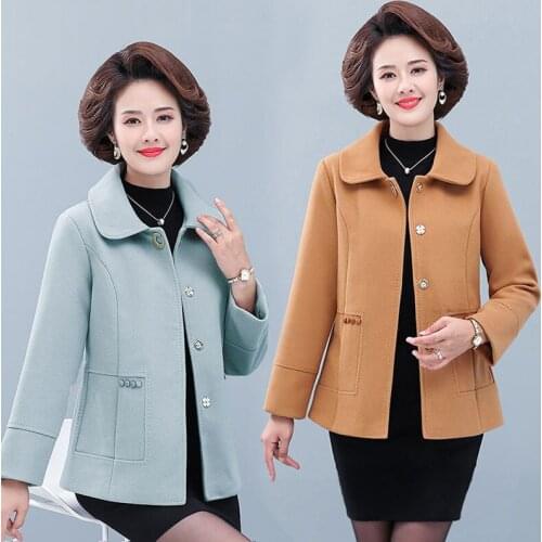 Spring Autumn Jacket Women New Long Sleeve Middle-aged Wool Coat Plus Size 5XL Female Single-breasted Short Woolen Outwear R841