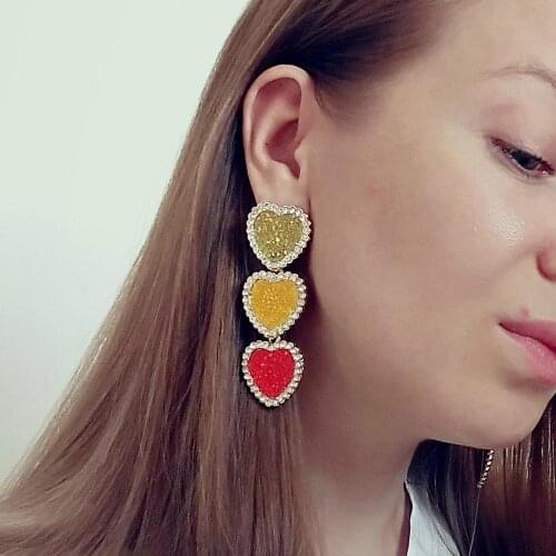 VG 6YM New Fashion Colorful Crystal Rhinestone Heart Long Drop Earrings Simple Design Dangle Earrings for Women Party Jewelry