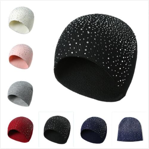 Knitted Slouchy Beanie Pearls Fashion Winter Solid Beanies Women Stretch Skull Cap Soft Comfortable Warm Skiing Hats Bonnet