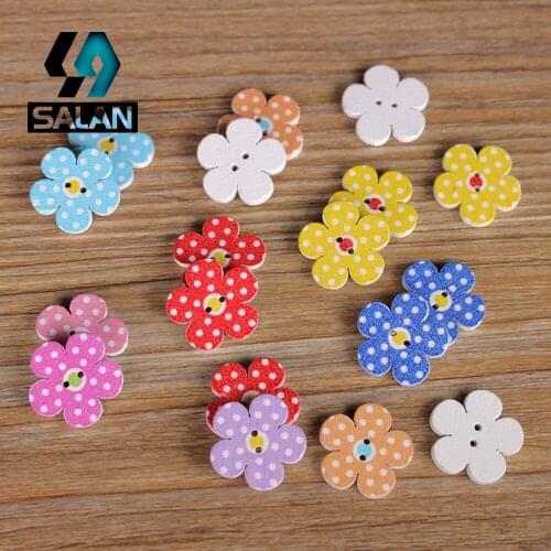WB-0049 Free shipping wholesale/retailed 15pcs/lot colorful flower-shaped printed wooden buttons for children clothing DIY gift