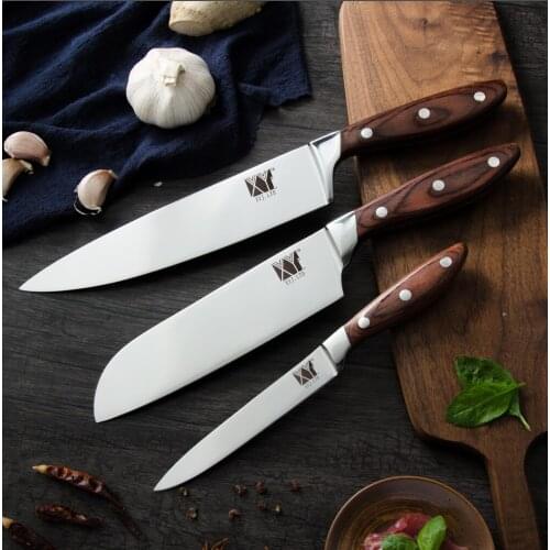 XYj Stainless Steel Kitchen Cook Knife Set 3 Pcs Cutlery Knife Set High Carbon Sharp Gyutou Nakiri Santoku Utility Knives Tools