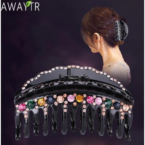 Womens Hair Claws Acrylic Crystal Hair Clip Hendbands Big Fashion Floral Hairpin Double Layer Fixing Ladies Hair Accessories