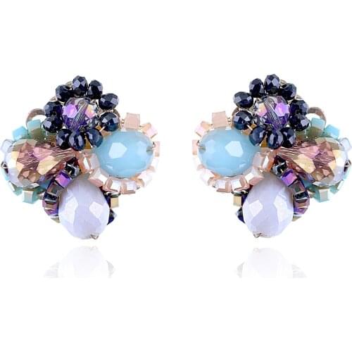 Round Flower Shape Stud Earrings for Women and Girls Trendy Crystal Earrings Gold Plated Statement Earrings Party Prom Jewelry