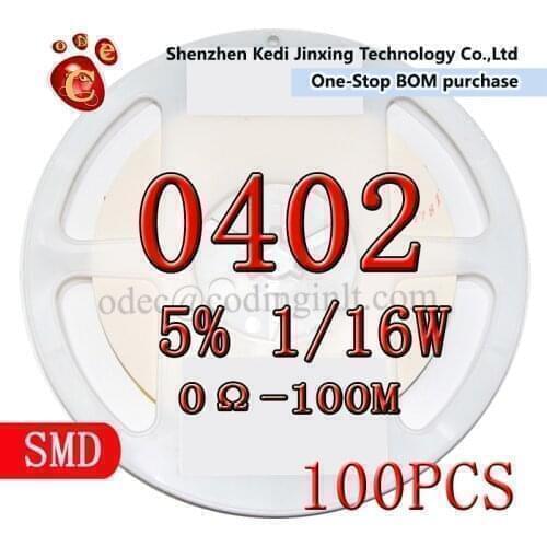 0402 SMD resistor 5% 1/16W Chip 100pcs/lot 0R~100M 10R 220R 330R 1K 1.5K 2.2K 3.3K 10K 22K 47K 100K 100K 220K 2K2 3K3 4K7 ohm