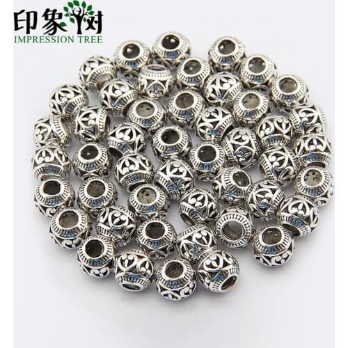 10Pcs/Lot 11mm Ancient Silver Carved Alloy Beads Love Shaped Large Hole Hollow Spacers For Jewelry Making Wholesale Supplies 704